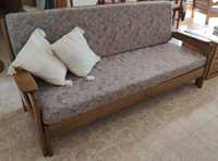 terno de sofás com cama em madeira natural maciça