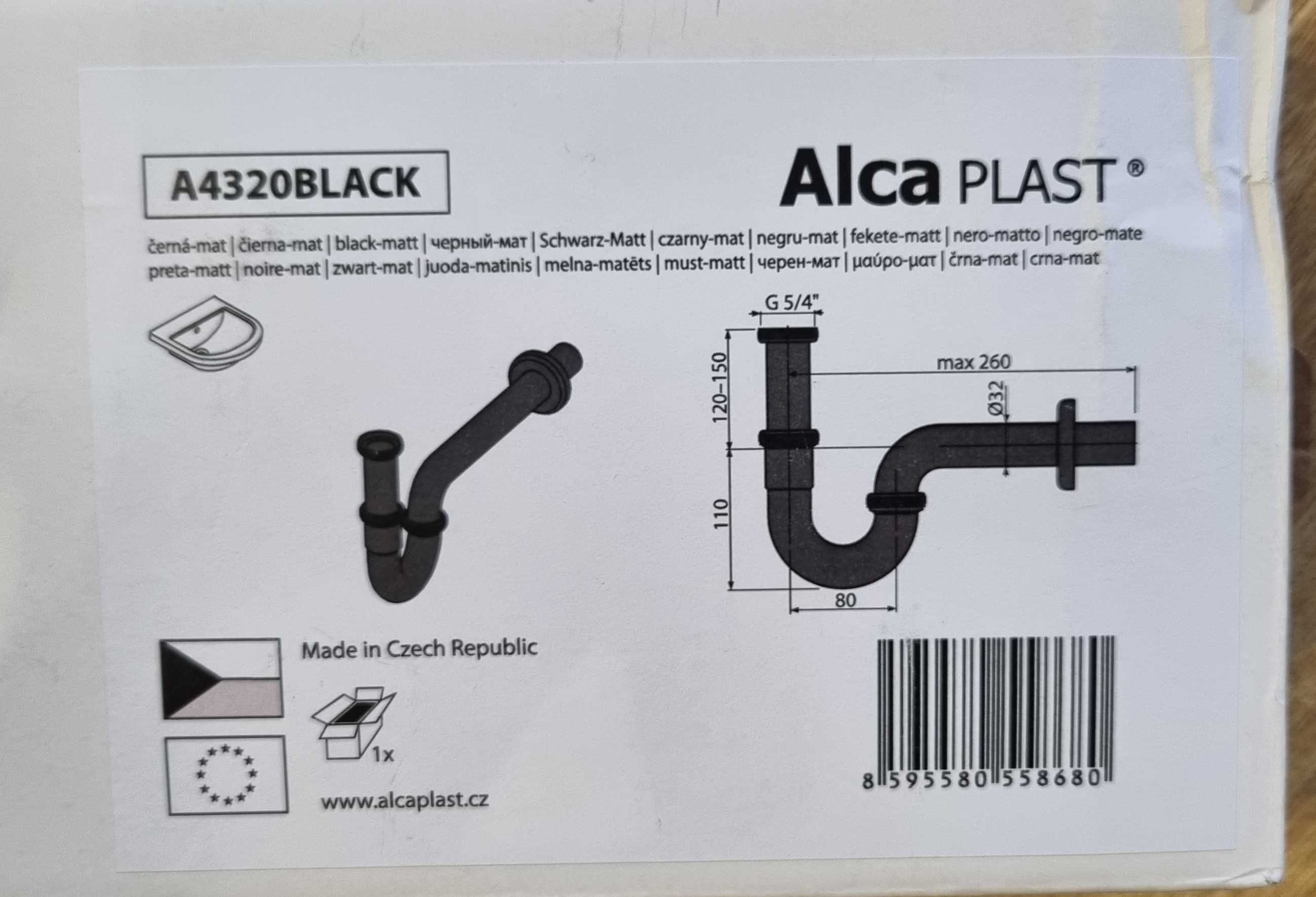 Syfon umywalkowy czarny AlcaPlast A4320