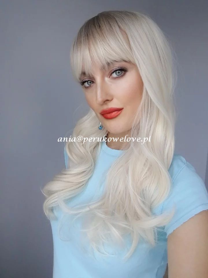Peruka platynowy BLOND z grzywką włosy jak naturalne peruki damskie