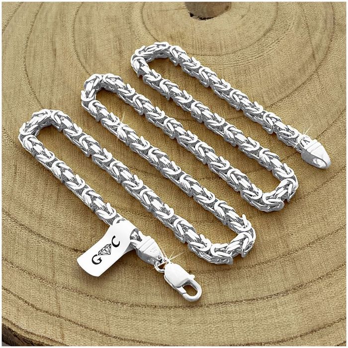 Gruby Srebrny Łańcuch, Łańcuszek Męski Splot Królewski 55cm/5mm Próba