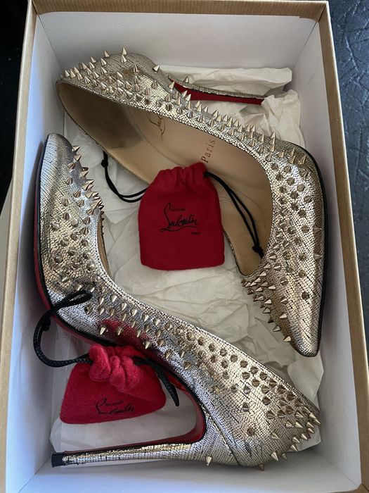 Szpilki Christian Louboutin 38 Escarpic 100 Lame Mercure Golden