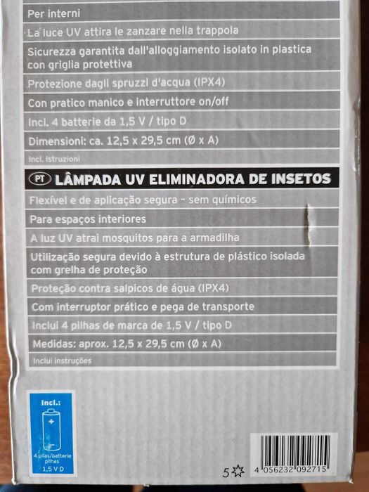 Lampada UV eliminadora de insectos Portatil