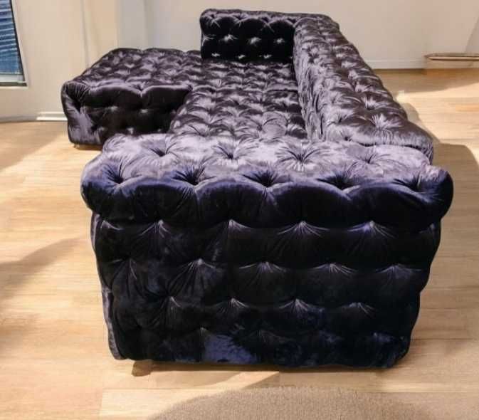 DUŻY narożnik rozkładany CHESTERFIELD z pik siedziskiem sofa do SALONU