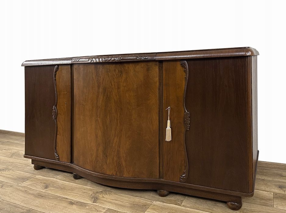 KOMODA trzydrzwiową antyk BUFET rzeźbiona szafka pod TV RTV 2 szuflady