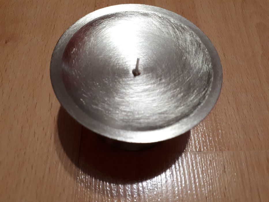Podstawa świecy z kolcem - śr. 9 cm, mosiądz, posrebrzana