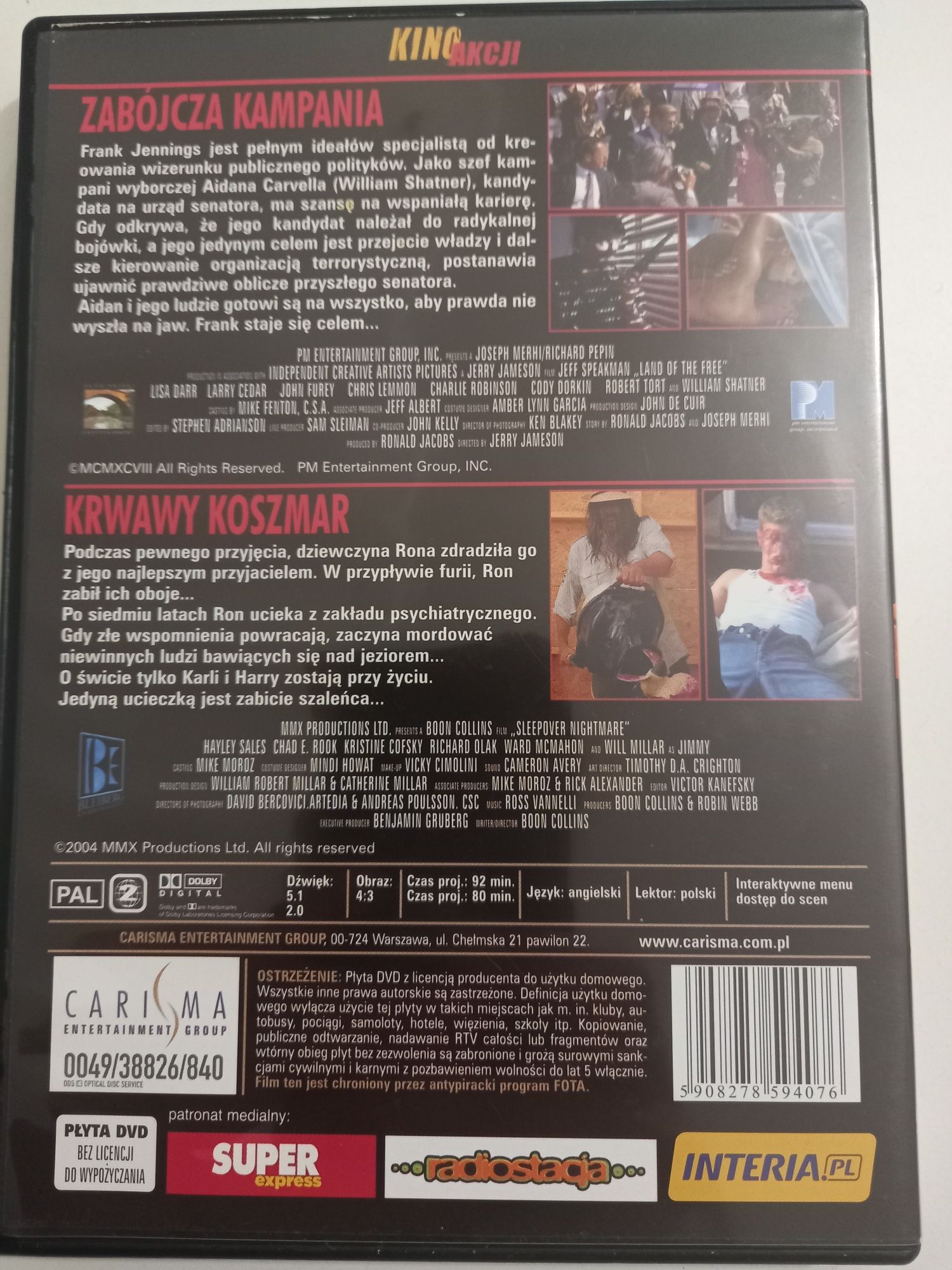 Filmy Zabójcza Kampania Krwawy Koszmar DVD Video