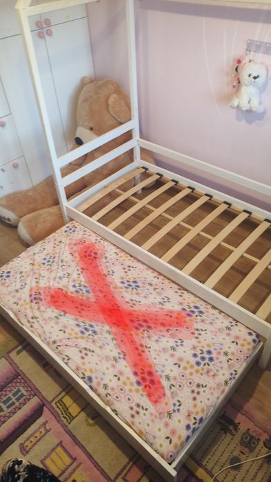 Łóżko piętrowe, dwuosobowej, białe drewniane