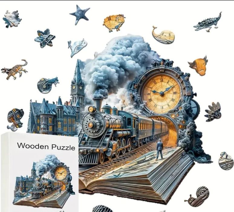 Дерев'яні пазли поїзд у книзі унікального розміру нестандартні