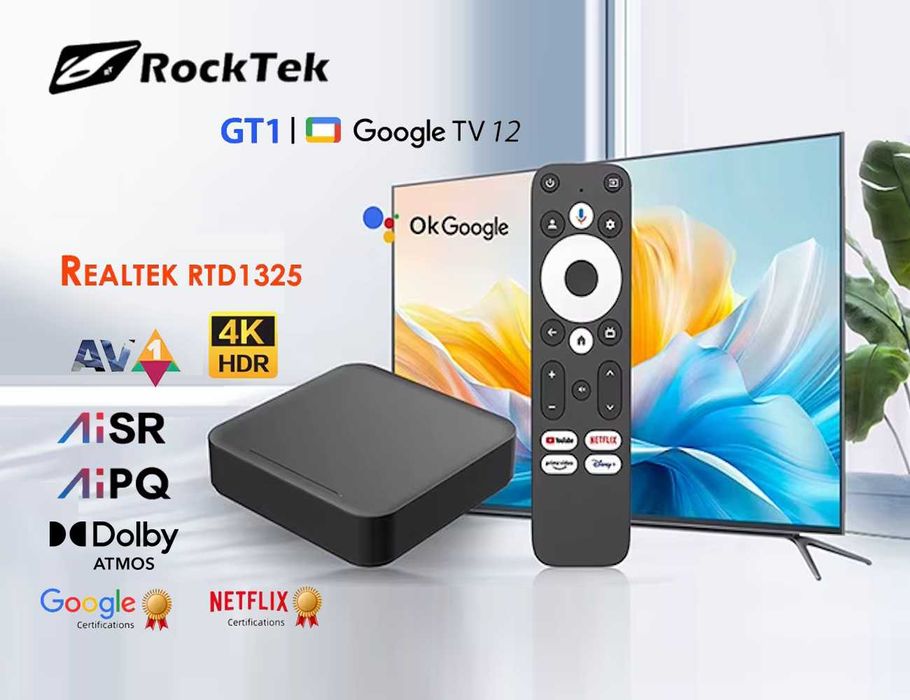 TV Box Rocktek GT1 2/32Gb Realtek 1325 GoogleTV 12 NETFLIX приставка