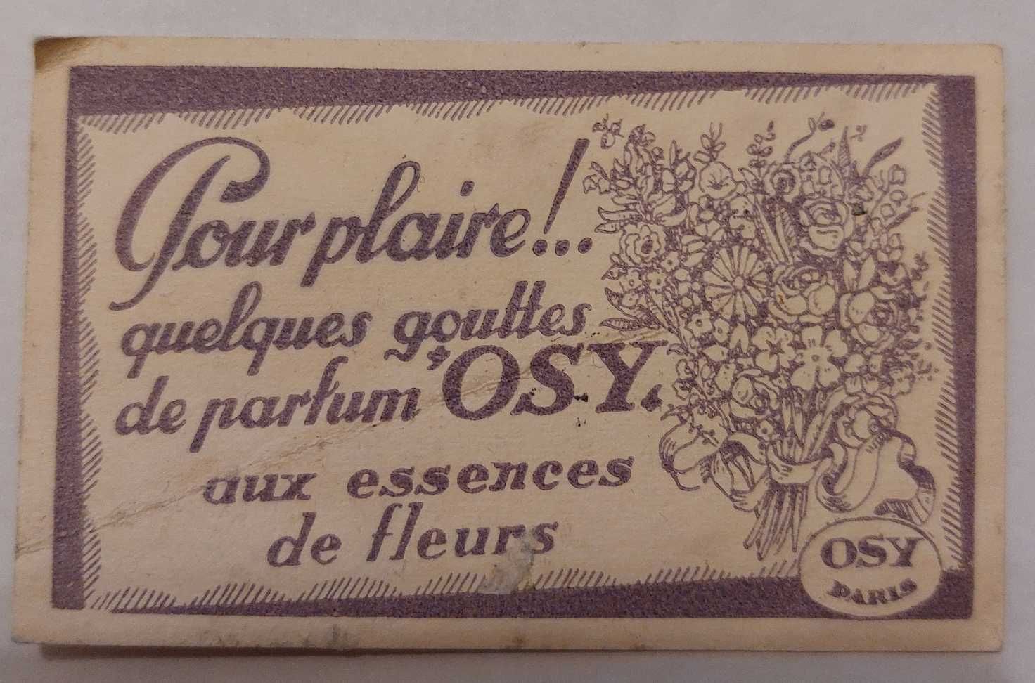 vintage oryginalna, kolekcjonerska karta perfum OSY Paris. UNIKAT!