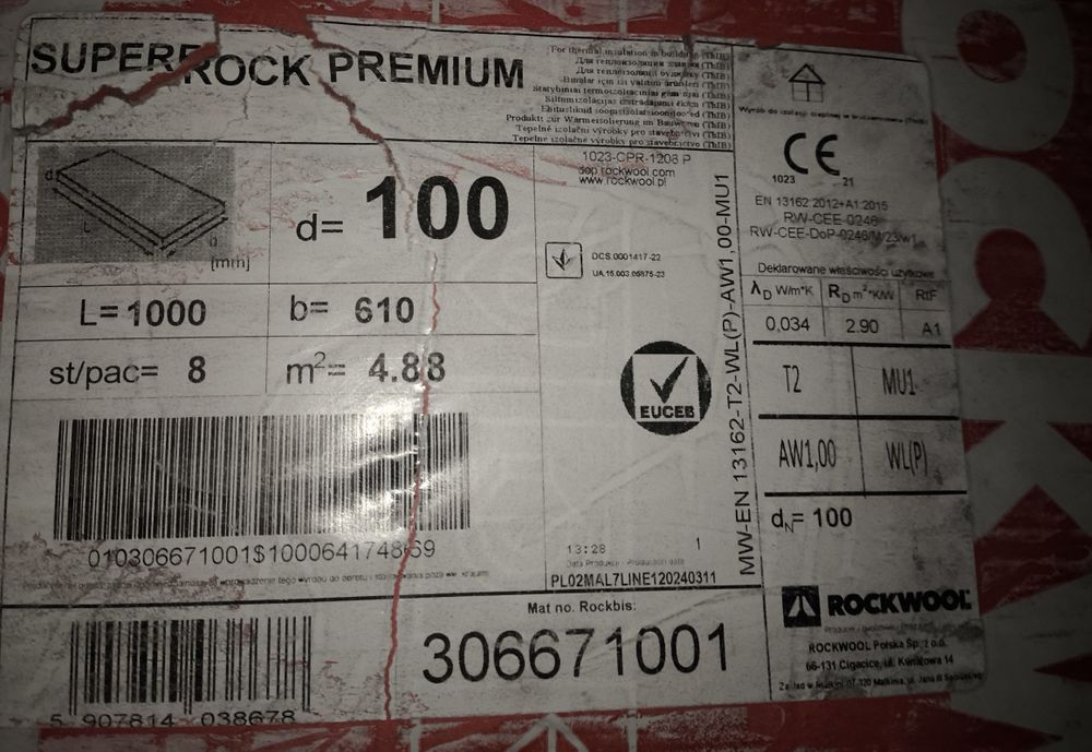 Wełna Rockwool Superrock Premium 10cm 0,034 4,88m²