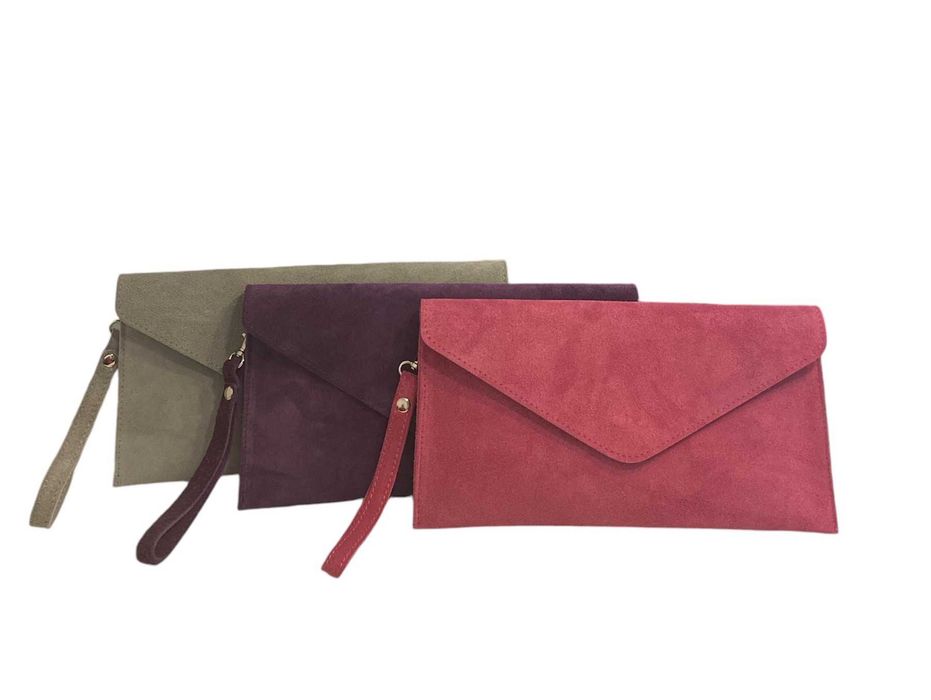 Kopertówka skórzana zamszowa Vera Pelle fuksja