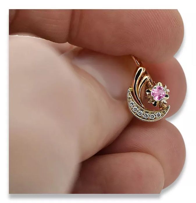 Kolczyki z 14k różowego złota z ametystem i brylantami ved093rw-am Wr