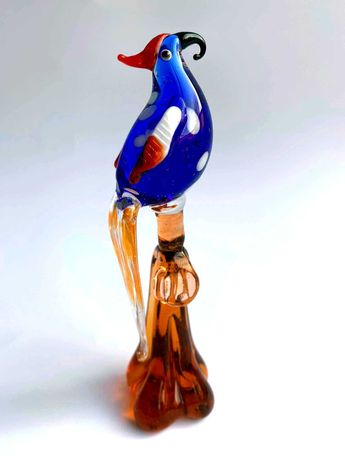 Figurka papugi na gałęzi Murano szklany ptak stare kolorowe szkło