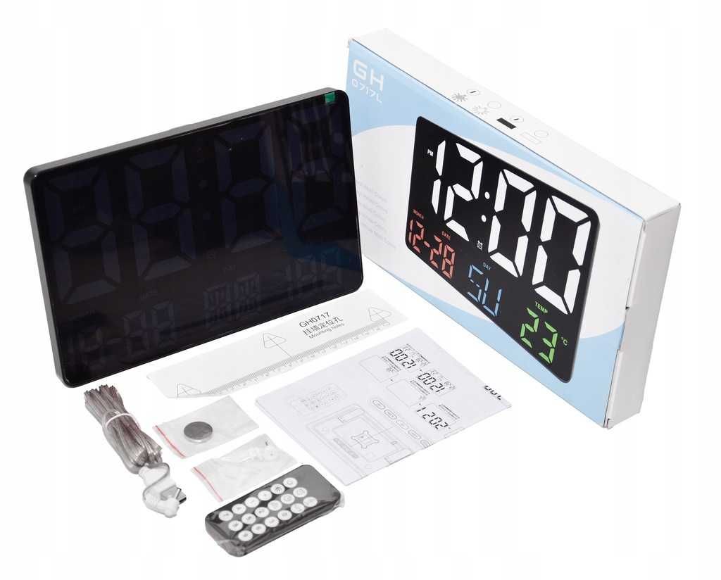 Zegar Cyfrowy Ścienny Biurkowy LCD Data Temperatura Alarm Budzik 24H