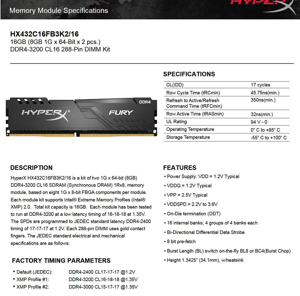 Оперативна пам'ять Kingston 16 GB (2x 8 GB) 3200 MHz DDR4
