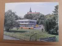 PRL Pocztówka, widokówka DZIERŻONIÓW dworzec PKS, autobus Sanos