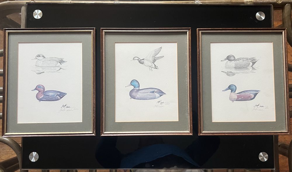 Zestaw 3 grafik Jack L. Hahn sygnowane limitowane wydruki kaczek