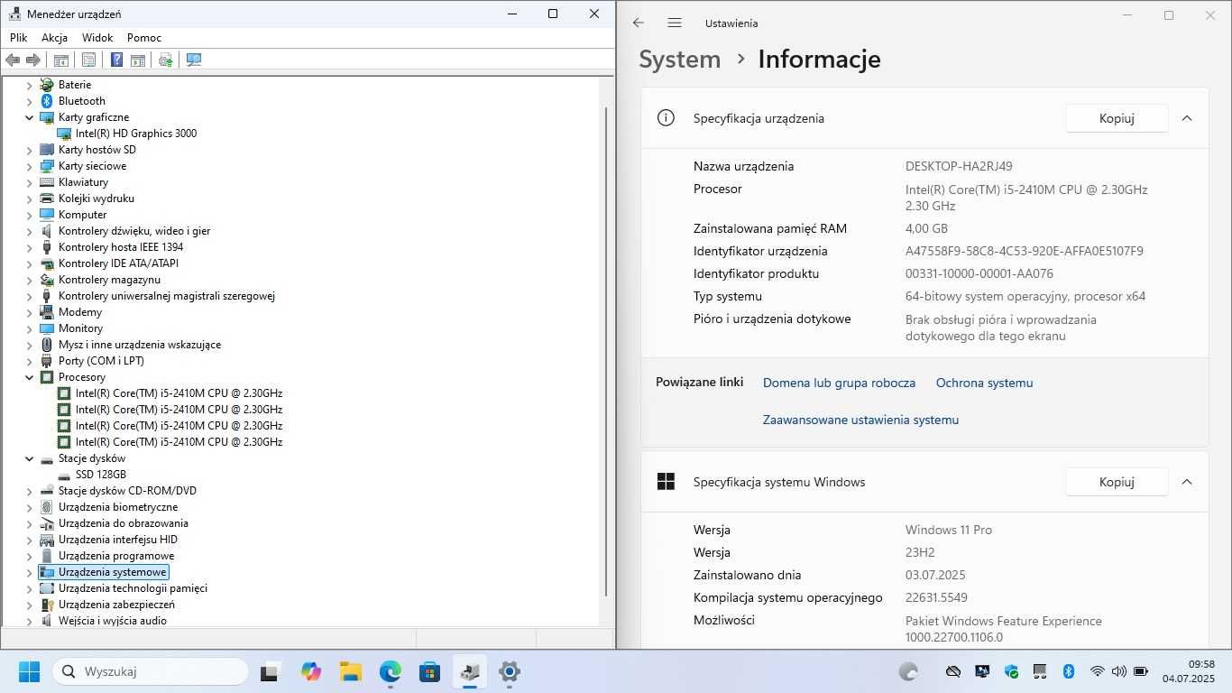 Laptop HP 6560b SSD i5 Win11 RS-232, gwarancja.