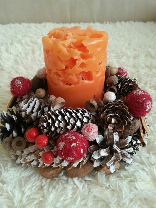 Посвечник и свеча hand made с природных материалов