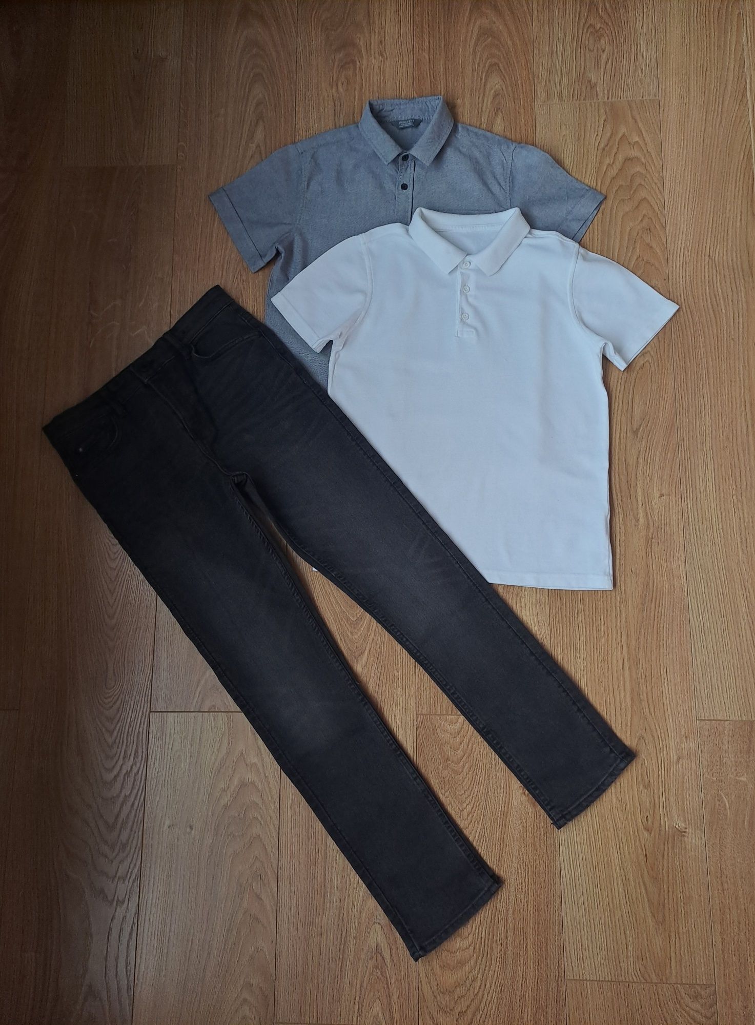 Набор/черные джинсы/белое поло/тенниска/рубашка с коротким рукавом