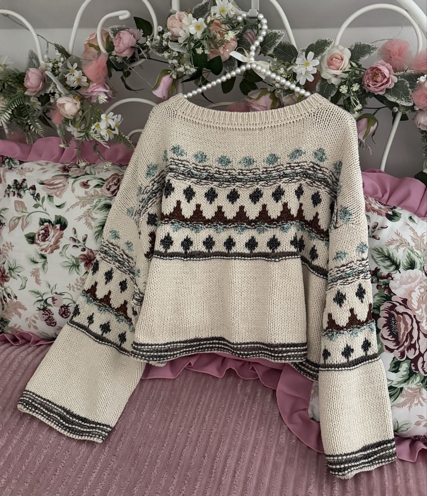 ZARA sweter o krótszym kroju oversize S wzory