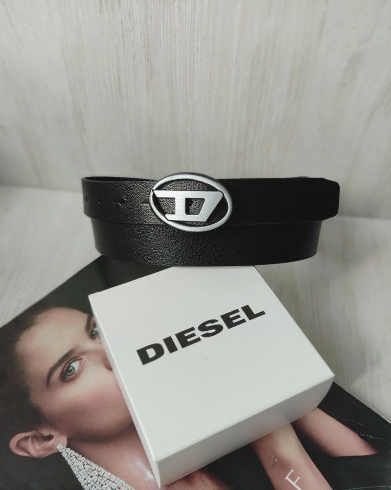 Кожаный ремень Diesel black 2.7 см пряжка хром