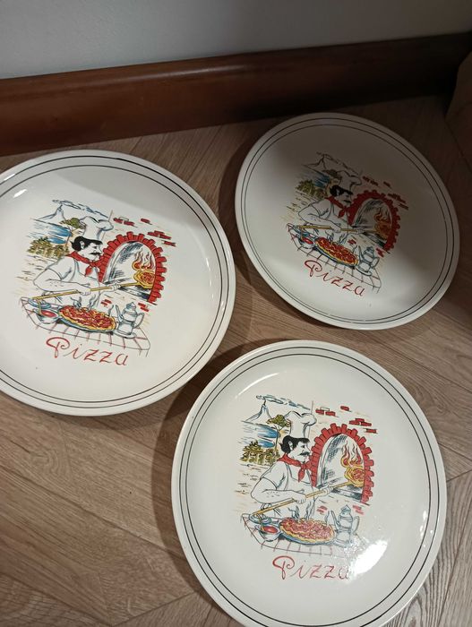 Talerz ceramiczny na pizzę zestaw 3szt z kucharzem pizza
