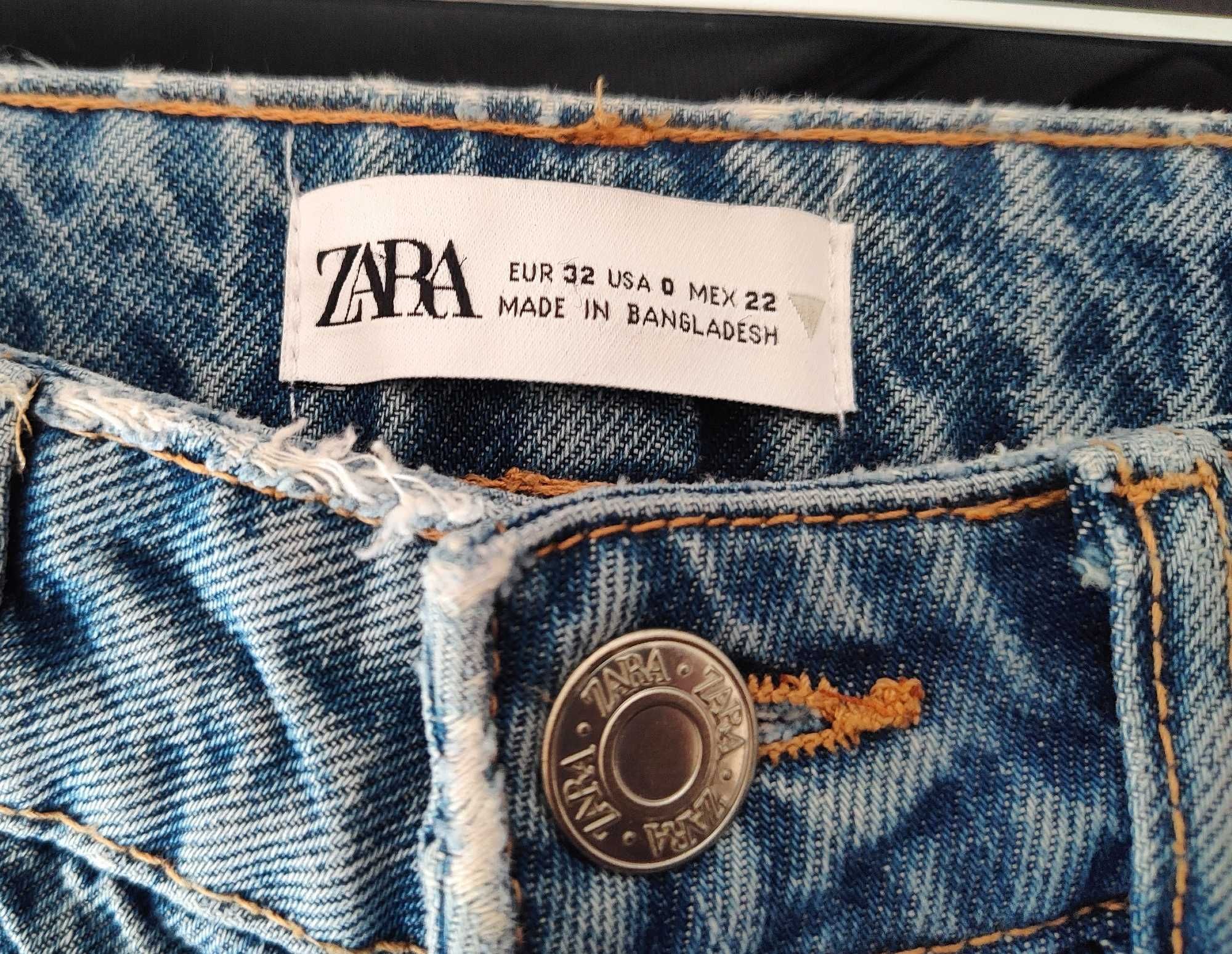 Zara spodnie mom jeans  niebieskie wysoki stan jak nowe 32 xxs