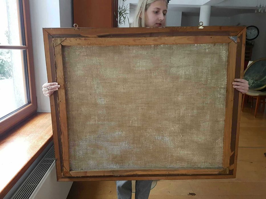 Obraz DUŻY malowany na płótnie PEJZAŻ WIEJSKI w ramie 104x85cm