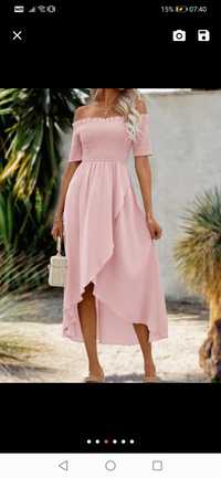 Nowa sukienka hiszpanka pudrowy róż długa xs s m L gumowana wiskoza ne