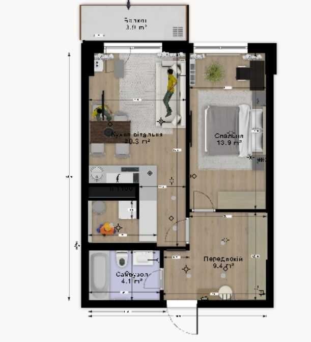 Простора та сучасна 1,5-кімнатна квартира в ЖК Family Plaza 48м2