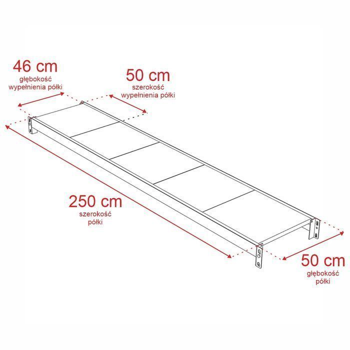 Regał magazynowy 4-półkowy Mega-M FORTIS 240x267x50 cm moduł bazowy