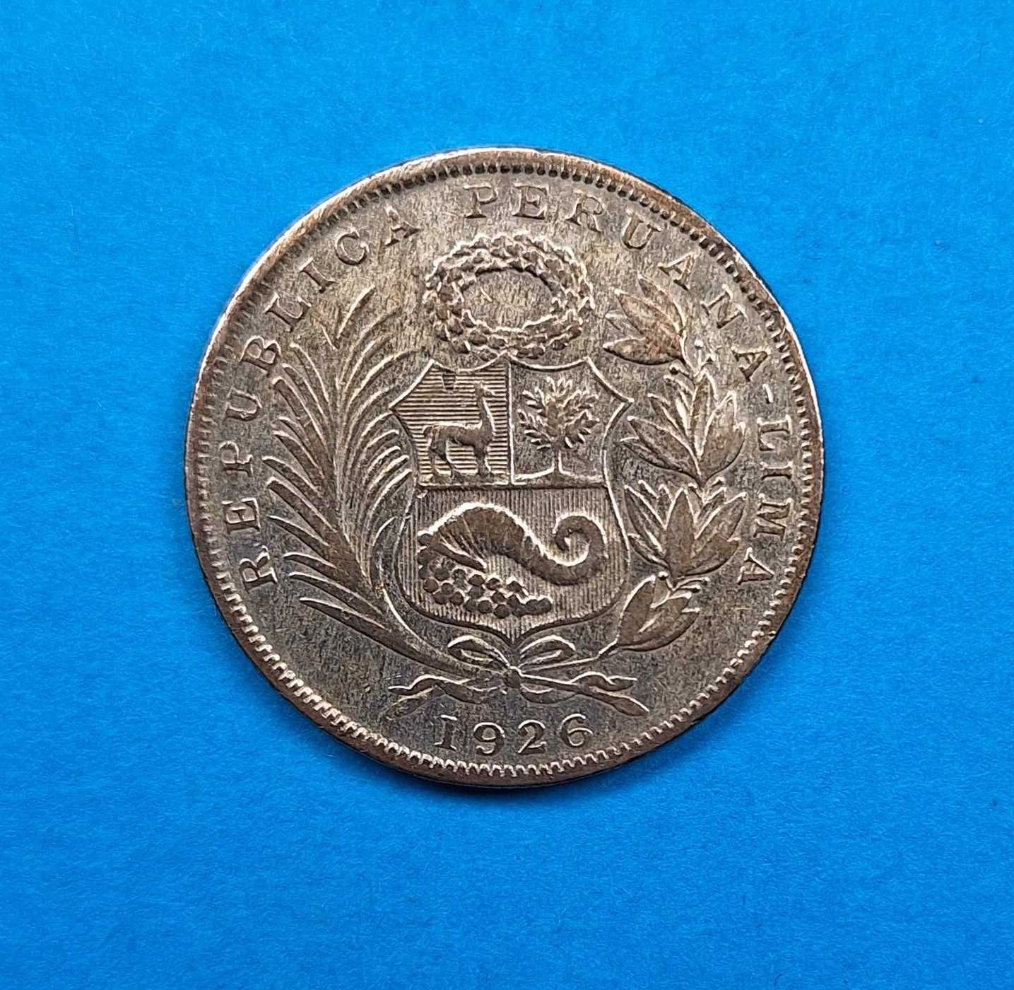 Peru 1/2 sola rok 1926, bardzo dobry stan, srebro 0,500