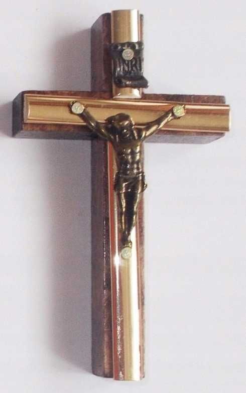 Krzyż wiszący drewniany ciemny złota listwa Kolekcja Nowa