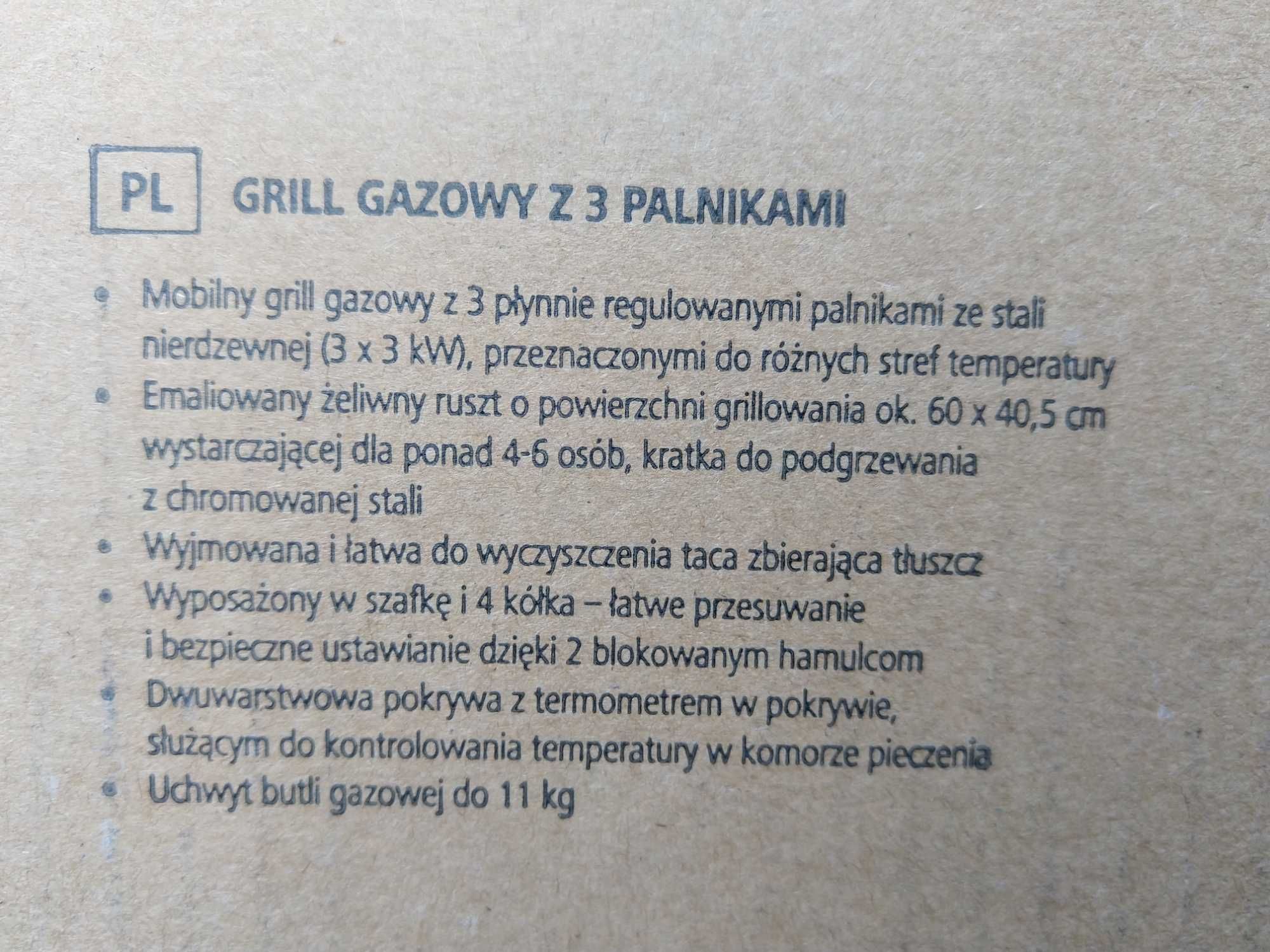 NOWY Grill Gazowy LANDMANN 3.0 9kW 3 Palniki Termostat Kółka Szafka