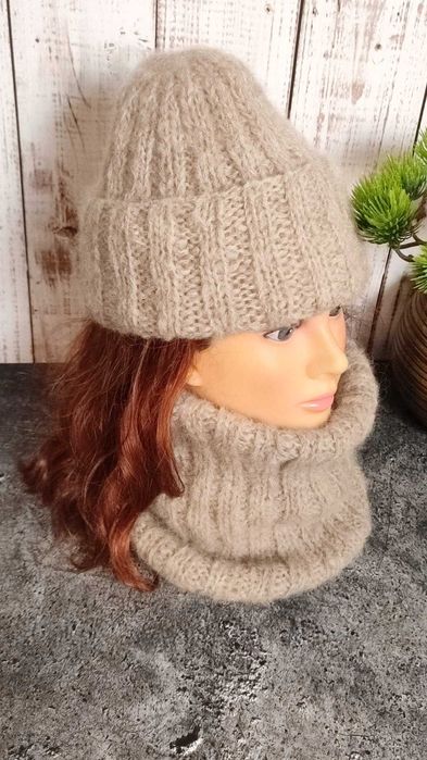 Czapka i komin delikatny komplet (alpaka merino) handmade