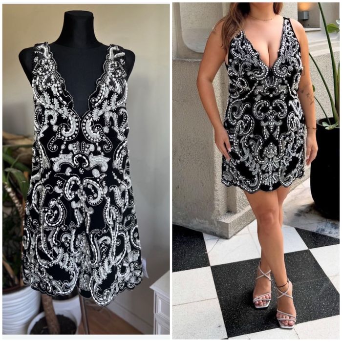 Asos Rochie aksamitna cekinowa sukienka mini 48 4 xl perłami