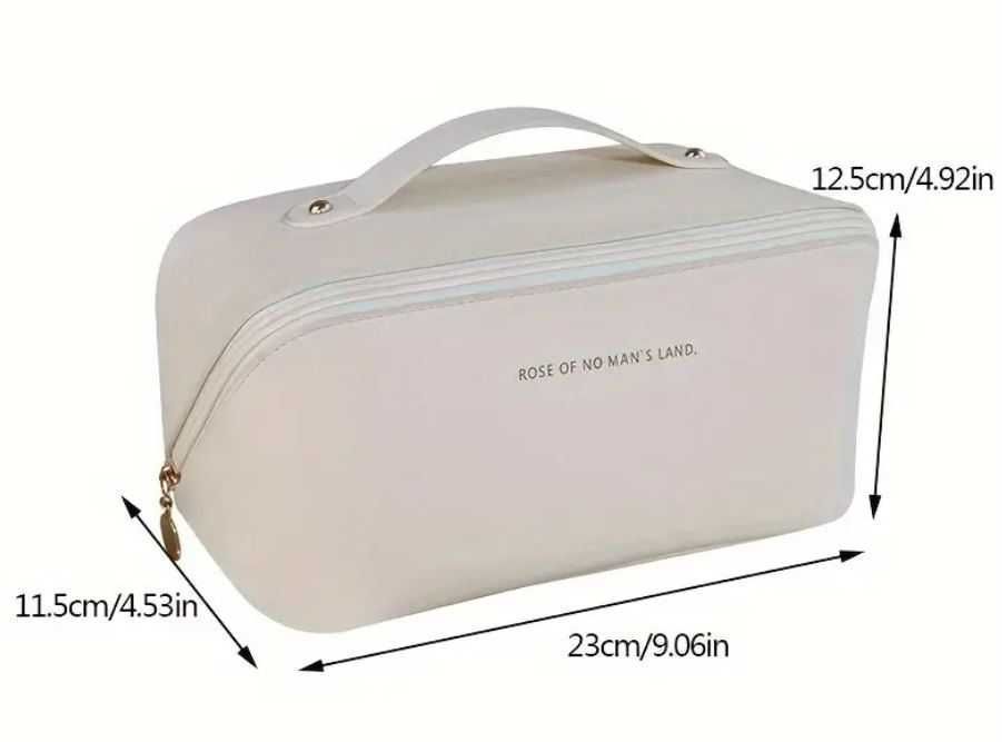 Kosmetyczka damska podróżna skóra PU organizer kuferek 23x11cm kremowa