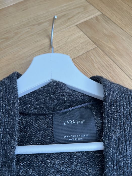 Kardigan sweter szary Zara S jesienny zimowy wełna y2k