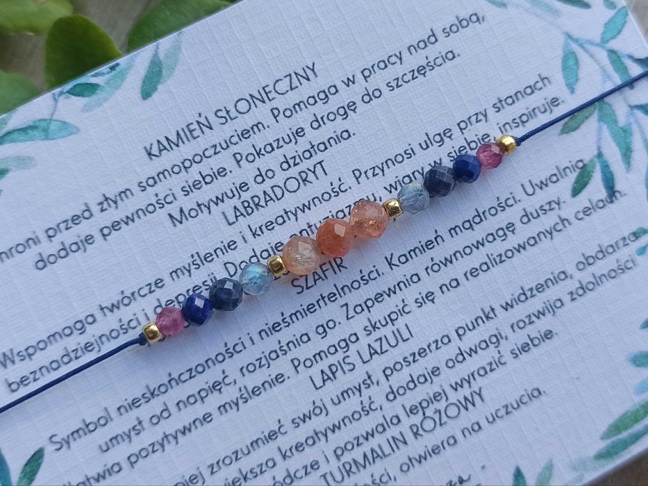 Bransoletka na szczęście, na sznurku, kamienie, amulet