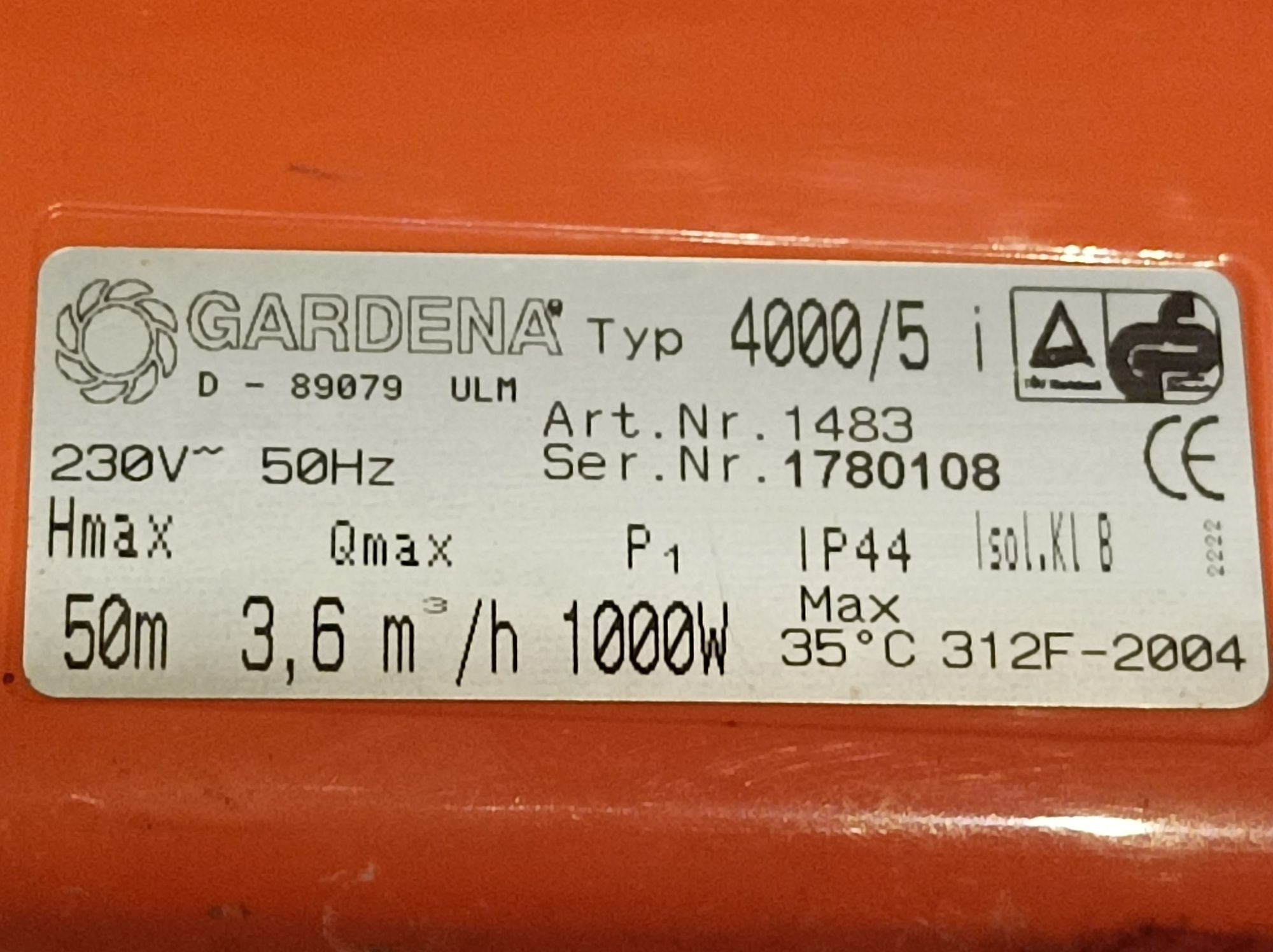 Pompa Gardena Typ; 4000/5, 3.6m.3/h. 04r. Tanio!