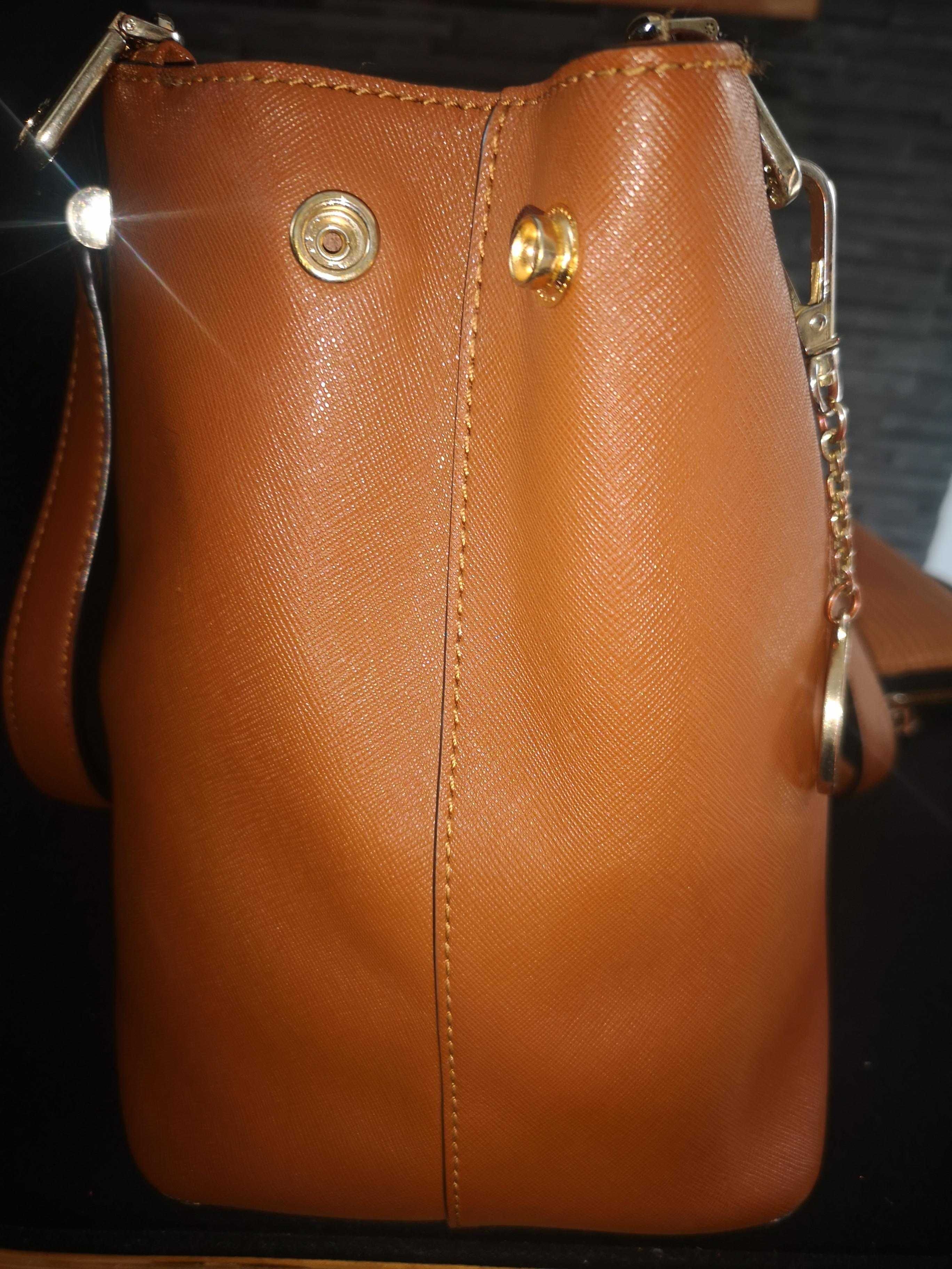 Torba duża, portfel camel DKNY skórzana, skóra A4 Donna Karan