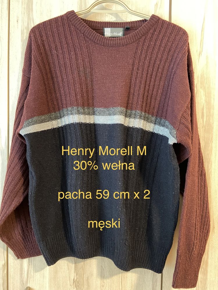 Henry Morell M  męski sweter bordowy czarny akryl wełna zima Vintage