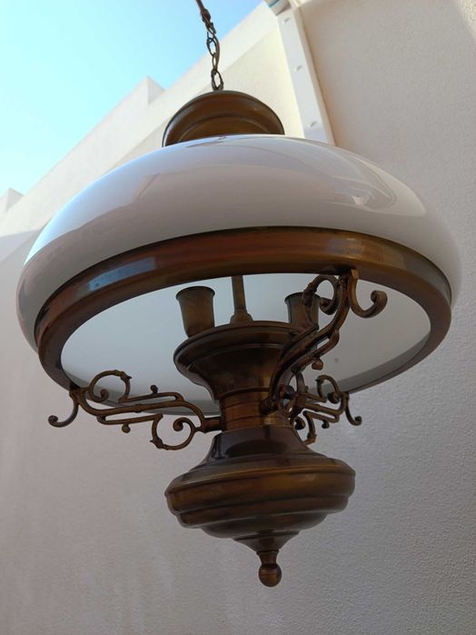 Candeeiro de Teto Suspenso Vintage - Estilo Clássico Latão e Vidro