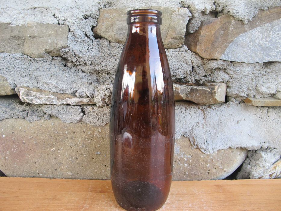 PRL - Stara Brązowa butelka po mleku 1 l_VINTAGE