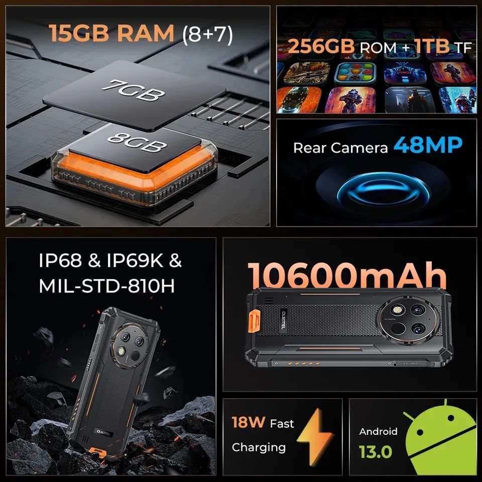 Oukitel WP28 8/256gb IP68 NFC 10600mah Android 13 black