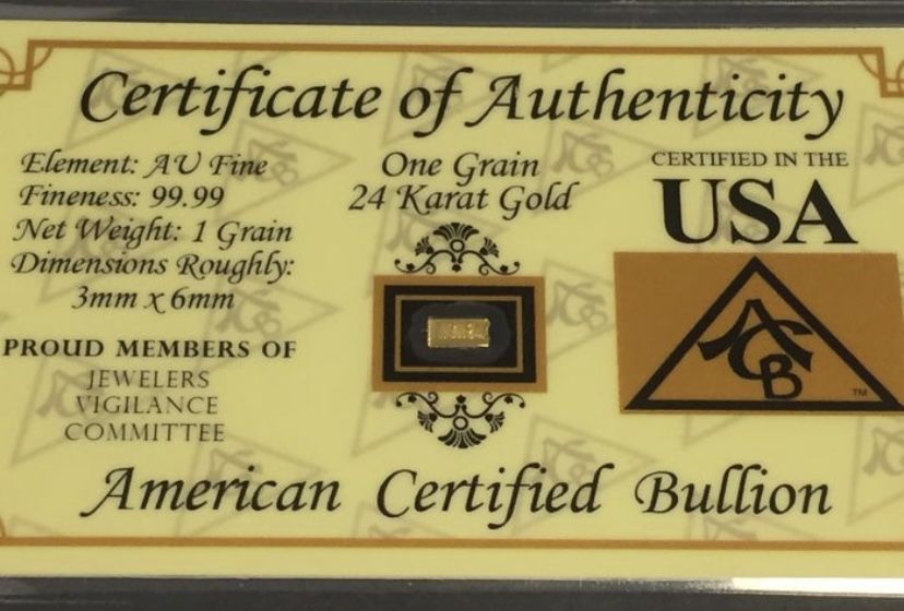 Barra de 1gr (grão) de ouro puro 999 (24kt) certificado e selado