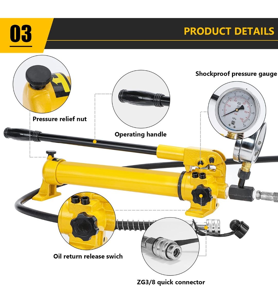 Pompa hydrauliczna ręczna CGOLDENWALL CP-700 z wężem 1,8 m