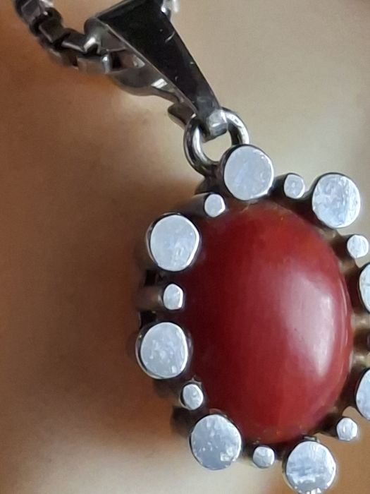 Srebrna zawieszka koral srebro wisior komplet łańcuszek